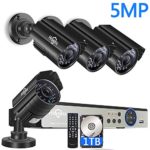 ?5MP 8CH? H.265+ Security Camera System,4Pcs 5MP AHD Cameras+Expandable 8CH DVR,Phone&PC Remote Viewing,Motion Alert,Night Vision,IP66 Waterproof,24/7 Record,Easy Setup,1TB Hard Drive