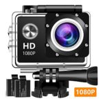 Koawxc Action Camera 16MP 1080P Underwater Photography Cameras 140 Degree Ultra Wide Angle Lens with 2 Pcs Rechargeable Batteries and Mounting Accessories Kits – Black05