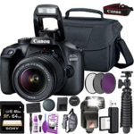 Canon EOS 4000D DSLR Camera and EF-S 18-55 mm f/3.5-5.6 is III Lens (International Version) + 64GB Memory Card + Camera Bag + MiniTripod + Flash