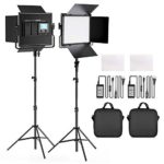 FOSITAN L4500KII Bi-Color LED Video Light Barndoor Kit 3960 Lux CRI 96+ 200 SMD LED Light for Studio Photography Shooting (U Bracket, LCD Display – 2 Packs)