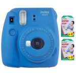 Fujifilm Instax Mini 9 Instant Camera (Cobalt Blue) with 2 x Instant Twin Film Pack (40 Exposures) (Renewed)