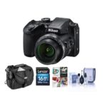 Nikon Coolpix B500 Digital Point & Shoot Camera, Black – Bundle with Camera Bag, 16GB Class 10 SDHC Card, Cleaning Kit, Software Package