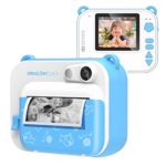 Dragon Touch InstantFun Instant Print Camera for Kids, Zero Ink Toy Camera with Print Paper, Cartoon Sticker, Color Pencils, Portable Digital Creative Print Camera for Boys and Girls – Blue
