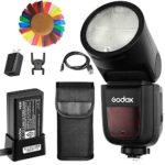 Godox V1-C Flash for Canon, 76Ws 2.4G TTL Round Head Flash Speedlight, 1/8000 HSS, 480 Full Power Shots, 1.5s Recycle Time, 2600mAh Lithium Battery, 10 Level LED Modeling Lamp, W/Pergear Color Filters