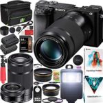 Sony a6100 Mirrorless Camera 4K APS-C ILCE-6100YB with 2 Lens Kit 16-50mm + 55-210mm and Deco Gear Case + Extra Battery + Flash + Wide Angle & Telephoto Lens + Filter Kit + 64GB Accessories Bundle