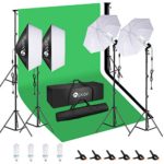 HPUSN Softbox Lighting Kit Studio Lighting Kit with 2 20-in X 28-in Reflectors and 2 Soft Umbrellas, 4pcs E27 85W 5500K Bulb and Max 8.5ft x 10ft Background Support System for Photography Video, etc.