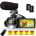 Video Camera Camcorder FHD 1080P 30FPS 24MP YouTube Camera with Microphone 3.0 Inch 270 Degree Rotation 16X Zoom Remote Control Vlogging Digital Video Camera with 2 Batteries