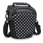 USA Gear SLR Camera Case Bag (Polka Dot) with Top Loading Accessibility, Adjustable Shoulder Sling, Padded Handle, Removable Rain Cover and Weather Resistant Bottom