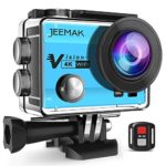 JEEMAK 4K Action Cam 16MP WiFi Waterproof Sports Camera 170° Ultra Wide Angle Len with Remote Control 2 Pcs Rechargeable Batteries and Portable Package Blue
