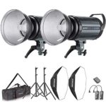 Neewer 600W Photo Studio Strobe Flash and Softbox Lighting Kit: (2)300W Monolight Flash(S-300N),(2)Reflector Bowens Mount,(2)Light Stand,(2)Softbox,(2)Modeling Lamp,(1)RT-16 Wireless Trigger,(1)Bag