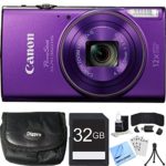 Canon PowerShot ELPH 360 HS Purple Digital Camera 32GB Card Bundle includes Camera, 32GB Memory Card, Reader, Wallet, Case, Mini Tripod, Screen Protectors, Cleaning Kit and Beach Camera Cloth
