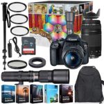 Canon EOS Rebel T7 DSLR Camera with 18-55mm & 75-300mm Lenses Kit + 500mm Preset Wildlife Lens – Deluxe Professional Photo & Video Creative Bundle