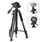 Tripod, Camera Tripod 59″ Portable Phone Tripod with Phone Holder, Video Tripod Compatible for Canon Nikon Sony Olympus DV, 360 Panorama, 2.69Lb Lightweight Aluminum Alloy with Travel Bag, 11Lb Load