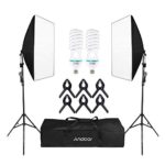 Andoer Softbox Lighting kit, Professional Photography Studio Continuous Equipment with 2pcs E27 Socket 5500K Lighting Bulbs for for Photo, Video, Portrait and Product Shooting
