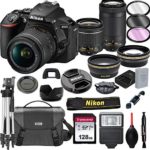 Nikon D5600 DSLR Camera with 18-55mm VR and 70-300mm Lenses + 128GB Card, Tripod, Flash, and More (20pc Bundle)