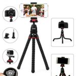 Kizen Flexible Tripod with Wireless Remote. Adjustable Camera Stand Holder, Universal Phone Clip. Compatible with iPhone, Android Phone, Camera, Sports Camera GoPro