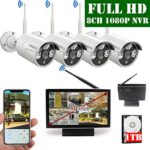 ?2020 Update? 10 inch Screen HD 1080P 8-Channel Outdoor Wireless Security Camera System,4pcs 1080P Wireless IP67 Weatherproof IP Cameras,70FT Night Vision,P2P,App, 1TB Hard Drive