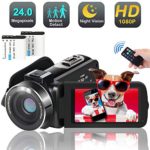 Video Camera Camcorder, 1080p 30FPS Digital YouTube Vlogging Camera Recorder with Night Vision Support External Microphone Full HD 24MP 16X Digital Zoom with 2 Batteries HDMI Cable Included