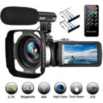 Video Camera Camcorder with Microphone Vlogging Camera YouTube Camera Recorder 2.7K Ultra HD 30FPS 24.0MP Wifi IR Night Vision 3.0″ LCD Touch Screen