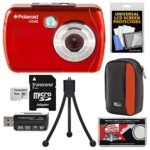 Polaroid iS048 Waterproof Digital Camera (Red) with 16GB Card + Case + Tripod + Kit