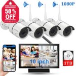 ?8CH Expandable?Wireless Security Camera System with 10 Inch Monitor,OHWOAI 10 Inch Screen Wireless Home Surveillance Camera System 1TB Hard Drive Pre-installed,4pcs 1080P 2.0MP Indoor/Outdoor Wireles