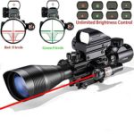 Rifle Scope Combo C4-12x50EG Dual Illuminated with Laser sight 4 Holographic Reticle Red/Green Dot for Weaver/Rail Mount