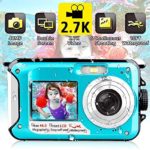 Waterproof Camera Underwater Camera FHD 2.7K 48MP Video Recorder Camcorder Selfie Dual Screen Waterproof Digital Camera for Snorkeling 10 ft underwater