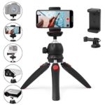 Polarduck Mini Tripod, Cell Phone Tripod, Tabletop Holder Tripod Stand for iPhone/Camera/DLSR/Android Smartphone/Projector with Universal Phone Mount & GoPro Mount, Fully Adjustable Angle & Rotation