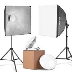 ESDDI 900W LED Photography Softbox Video Lighting Kit 20×20 Inch Professional Photo Studio Equipment with E27 Socket and 2x5500K Instant Brightness Energy Saving Lighting Bulbs