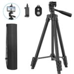 Phone Tripod, 51″ Extendable Travel Lightweight Tripod Stand with Carrying Bag, Universal Tripod with Bluetooth Remote, Cell Phone Mount for iPhone Xs/Xs Max/Xr/X/8/8 Plus/Samsung/Android Phone,Camera