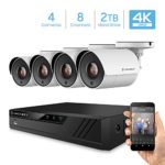 Amcrest 4K Security Camera System 8CH 8MP Video DVR with 4X 4K 8-Megapixel Indoor Outdoor Weatherproof IP67 Cameras, 2TB Hard Drive, 100ft Night Vision, for Home Business (AMDV80M8-4B-W)