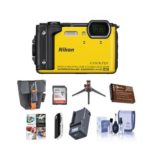 Nikon Coolpix W300 Point & Shoot Camera, Yellow – Bundle with 32GB SDHC Card, Camera Case, Spare Battery, Table Top Tripod, Compact Charger, Card Reader, Cleaning Kit, Software Package
