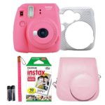 Fujifilm Instax Mini 9 Instant Film Camera Holiday Bundle (Flamingo Pink) 1 x Pack 10 Sheets instax Film with Pink Instax Groovy Case