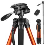 Victiv 72-inch Tall Tripod for Camera, Durable Aluminum Stand Lightweight Monopod for YouTube Videos, Live Webcasts with 2 Quick Release Plates 9.2 lbs Load for Travel and Work – Orange