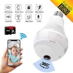 SARCCH Light Bulb Camera,Dome Surveillance Camera 1080P 2.4GHz WiFi 360 Degree Wireless Security IP Panoramic,with IR Motion Detection, Night Vision, Alarm, for Home, Office, Baby, Pet Monitor