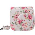 Elvam Camera Case Bag Compatible for Fujifilm Mini 9 Mini 8 Instant Camera with Detachable Adjustable Strap – White Flower