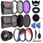 Beschoi 52mm UV Filter, CPL Filter, FLD Filters, ND Filter Kit (ND2 + ND4 + ND8), Graduated Color Filter Set (Orange, Blue, Gray), 0.35x HD Wide Angle Fisheye, Lens Hoods, Lens Cap, Cleaning kit