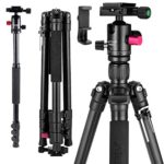 MACTREM Professional Camera Tripod with Phone Mount, 62″ DSLR Tripod for Travel, Super Lightweight and Reliable Stability, Ball Head Tripod Detachable Monopod with Carry Bag ( Black)