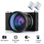 CamKing Digital Camera 1080P 4.0Inch LCD Touch Screen 8X Digital Zoom Wide Angle Camera Camcorder 24MP 4K Vlogging Camera