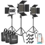 Neewer 3 Packs 528 LED Video Light, Metal Dimmable Bi-Color 3200K-5600K Photography Lighting Kit with APP Intelligent Control System/LCD Screen/and Light Stand for Studio Outdoor Video Lighting
