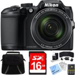 Nikon COOLPIX B500 16MP 40x Optical Zoom Digital Camera Black Bundle with 16GB Memory Card, Camera Bag for DSLR and 4X Rechargeable AA Batteries with Charger