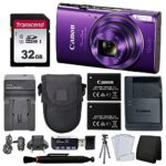 Canon PowerShot ELPH 360 HS Digital Camera (Purple) + Black Point & Shoot Case + AC/DC Travel Charger & Replacement Battery + Transcend 32GB UHS-I U1 SD Memory Card + Top Value Accessories!