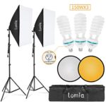 Lomia Softbox Lighting Kit 2 Photo Studio Lighting Soft Boxes 20×28 inch (50x 70cm) Professional Photography Lights Equipment with 3 x 150W Bulbs 2 in 1 Light Reflector and Carrying Bag