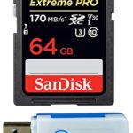 SanDisk 64GB SDXC SD Extreme Pro Memory Card Bundle Works with Canon EOS Rebel SL2, SL1, T4i, T6s Digital DSLR Camera 4K (SDSDXXY-064G-GN4IN) Plus (1) Everything But Stromboli (TM) Combo Card Reader