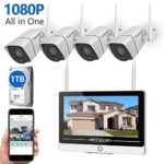 Security Camera System Wireless with Monitor,Firstrend 1080P 8CH Wireless Security System Outdoor Indoor with 4PCS 1080P WiFi IP Security Cameras 12 Inch Monitor and 1TB Hard Drive Installed