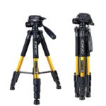 BONFOTO Q111 55″ Travel Camera Tripod 4s Stand with 3-Way and Phone Holder Mount for Projector Gopro Tablet Smartphones YouTube Live Broadcast and DSLR EOS Canon Nikon Sony Samsung(Yellow)