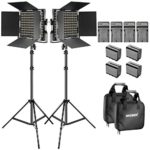 Neewer Bi-Color LED Video Light and Stand Kit with Battery and Charger-660 LED with U Bracket and Barndoor(3200-5600K, CRI 96+), 3-6.5 Feet Adjustable Light Stand for Studio, YouTube Shooting (2 pack)