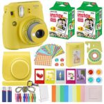 Fujifilm Instax Mini 9 – Instant Camera Clear Yellow with Clear Accents with Carrying Case + Fuji Instax Film Value Pack (40 Sheets) Accessories Bundle, Color Filters, Photo Album, Assorted Frames