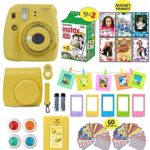 Fujifilm Instax Mini 9 Instax Camera Bundle (Yellow) + Instant Camera Film 40 Sheets + Case + Instax Camera Accessories Bundle, 1 Albums, 4 Color Lenses, Selfie Lens, 5 Desk Frames + 60 Stickers
