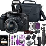 Canon Rebel T7 DSLR Camera (2000D) with EF-S 18-55 mm f/3.5-5.6 Lens + 32GB Memory Card + Camera Bag + Cleaning Kit + Table Tripod + Filters